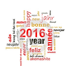 2016 new year multilingual text word cloud