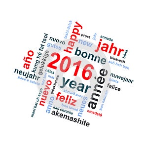2016 new year multilingual text word cloud greeting card