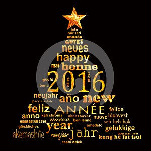 2016 new year multilingual text word cloud greeting card