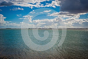 2016 United Kingdom Mersea view from the coast to windmils