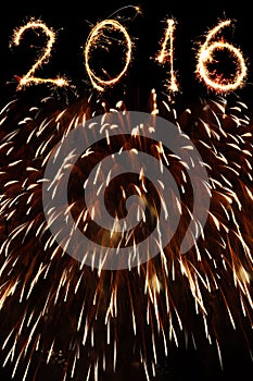 2016 written with fireworks as a background