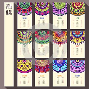 2016 year ethnic calendar design, English, Sunday