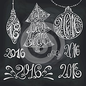 2016 year typography hand drawn titles.Chalk