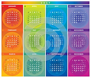 2017 Calendar with Mandalas in Rainbow Colors