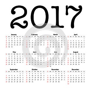 2017 calendar in minimalistic style