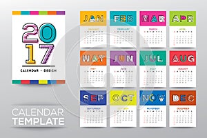 2017 calendar template with modern line graphic style