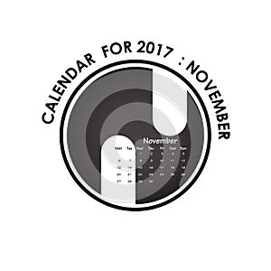 2017 calendar vector design stationery template.Calendar for nov