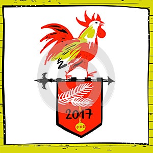 2017 Chinese New Year of the red Rooster. Vector Illustration. H