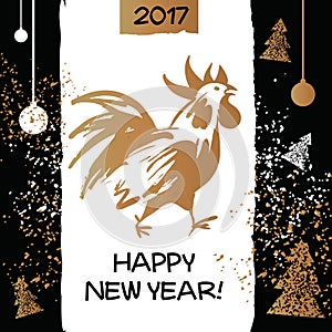 2017 Chinese New Year of the Rooster. Vector Illustration. Template for Greeting , Congratulations, Invitations.