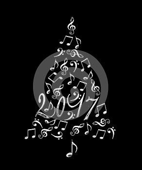 2017 christmas tree with silver metal musical notes