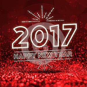 2017 happy new year on Abstract red glitter perspective background