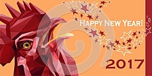 2017 Happy New Year greeting card. Chinese New Year of the red Rooster.