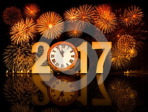 2017 new year fireworks with clock face