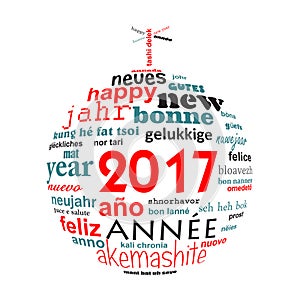 2017 new year multilingual text word cloud greeting card