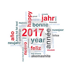 2017 new year multilingual text word cloud greeting card