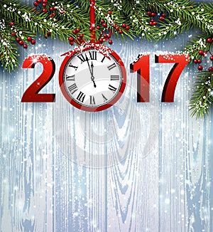 2017 New Year wooden background.