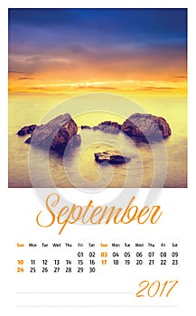 2017 photo calendar with minimalist landscape. September.