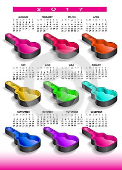 2017 rainbow of nine guitar cases calendar