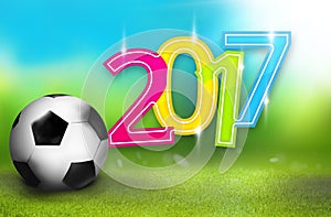 2017 soccer football green grass blue sky