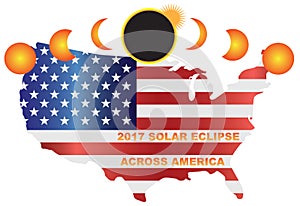 2017 Solar Eclipse Across USA Map vector Illustration