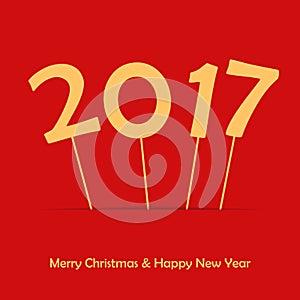 2017 on stick. Happy New Year and Merry Christmas. Poster or card background. HNY template for your