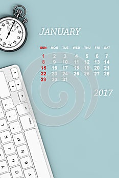 2017 year calendar. January calendar. 3d Rendering