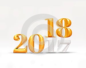 2017 year change to 2018 new year golden number & x28;3d rendering& x29; o