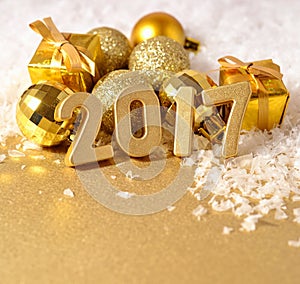 2017 year golden figures and Christmas decorations