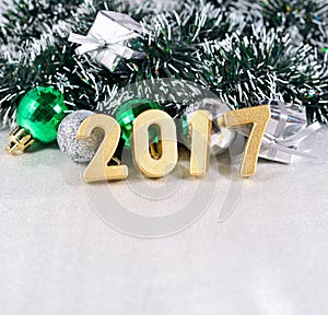 2017 year golden figures and Christmas decorations