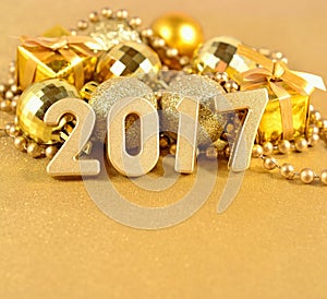2017 year golden figures and Christmas decorations
