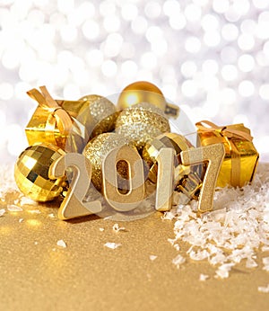 2017 year golden figures and Christmas decorations