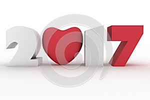 2017 year with heart. Isolated 3d render illustration