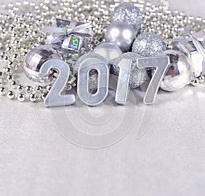 2017 year silver figures and silvery Christmas decorations