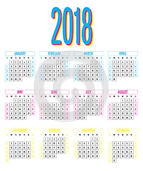 2018 Calendar Design Template Vector Illustration