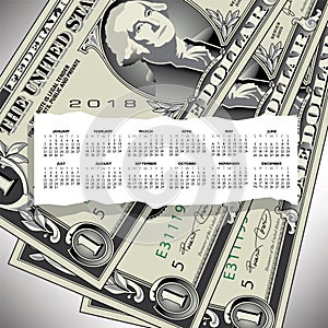 A 2018 calendar with one dollar bills