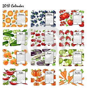 2018 calendar pages with backgrounds. Vector illustrations