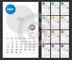 2018 Calendar planner design on white background. Set of 12 Mont