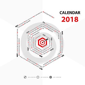 2018 Calendar Template.Hexagon shape calendar.Vector design stat