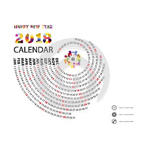2018 Calendar Template.Spiral calendar.Calendar 2018 Set of 12 M
