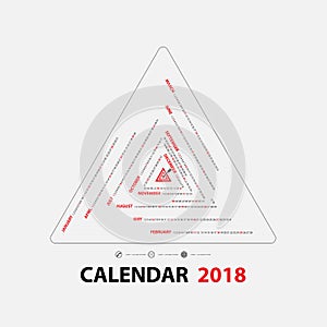 2018 Calendar Template.Triangle shape calendar.Yearly calendar t