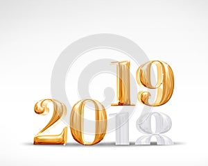 2018 change to 2019 new year golden number 3d rendering on whi