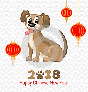 2018 Chinese New Year of Dog, Lanterns and Doggy, Celebration Eastern Card