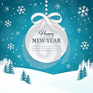 2018 Christmas and Happy New Year greeting card background with snowflakes. Winter scene landscape background with falling snow.