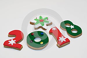 2018 Christmas New Year Cookies on White Background