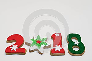 2018 Christmas New Year Cookies on White Background Isolated