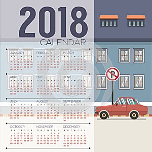 2018 Cityscape Printable Calendar Starts Sunday