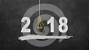 2018 creativity inspiration concepts with lightbulb on blackboard. Business ideas