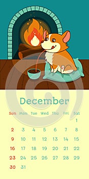 2018 december calendar with welsh corgi dog