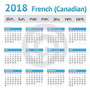 2018 French American Calendar Canadian