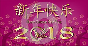 2018 Happy Chinese New Year design, Year of the dog .happy dog year in Chinese words on red Chinese pattern background